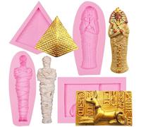 Antique Egypt Chocolate Silicone Molds 4 Pcs, Egyptian Pharaoh Fondant Mold Anubis Mummy Sphinx Candy Mold for Cake Decoration Candy Cupcake Topper Cake Pop Popsicle Polymer Clay Crafts