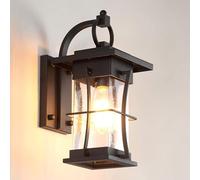 Antique Farmhouse Outdoor Black Garden Wall Sconce Retro Industry External Waterproof Terrace Wall Light Modern Minimalist Metal Clear Seeded Glass Wall Mounted Lamp for Courtyard Porch Patio T-155