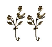 Antique Finish Bird Wall Hook Set of 2 Iron Metal Decorative Hooks, Flower Branch Wall Mounted Design for Entryway Organization and Bedroom Decor Decorative Bird Hook Metal Set Antique Finish Flower