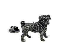 Antique Finish Pewter Pug Dog Lapel Pin Badge