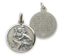 Antique Finish Sterling Silver 24mm Round St Christopher With Travellers Prayer Medal Pendant In Gift Box