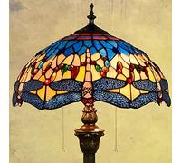 Antique Floor Lamp with Stained s Dragonfly & Sunflower Design 2-Light 64" Standing Reading Light for Living Room Bedroom Office Blue & Grape Accents