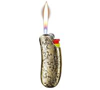 Antique Flower Pattern Metal Lighter Case, Protective Holder Sleeve for Full Size Common Lighter (Fit for Mini BIC J5，without lighter)