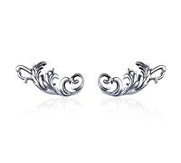 Antique Flower Stud Earrings Sterling Silver 925 Elegant Vintage Leaf Climber Crawler Earring Ear Piercing Thanksgiving Christmas Day Gifts for Women Girls