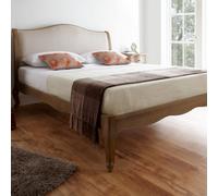 Antique French Style Amelia Rustic Oak Bed Frame - Low Foot End - Upholstered Headboard - King Size 5Ft Bed Frame Only