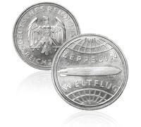 Antique German Coins, 1929 Zeppelin 5 Mark Coins for Collectors, German Imperial Eagle Coin Collection, Germany European Old Coin, Vintage Historical Souvenirs