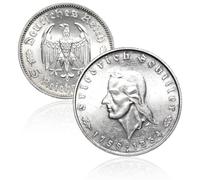 Antique German Coins, 1934 Schiller 5 Reichsmark Coins for Collectors, German Imperial Eagle Coin Collection, Germany European Old Coin, Vintage Historical Souvenirs