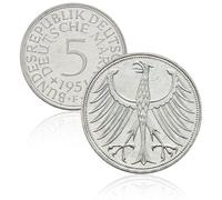 Antique German Coins, 1951 Large Eagle 5 Mark Coins for Collectors, German Imperial Eagle Coin Collection, Germany European Old Coin, Vintage Historical Souvenirs