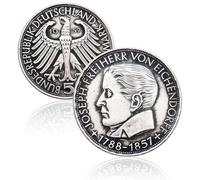 Antique German Coins, 1957 Eichendorff 5 Deutsche Mark Coins for Collectors, German Imperial Eagle Coin Collection, Germany European Old Coin, Vintage Historical Souvenirs