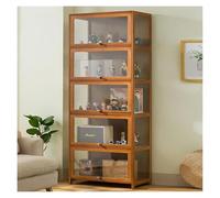 Antique Glass Display Cabinet - Natural Bamboo Frame, Sealed & Dustproof, Single Door Design (70x32x73cm)