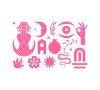Antique Goddess Snake and Magic Door Mystical Symbols Engraving Decals 36x57.5cm Wall beautification Pink
