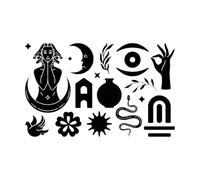 Antique Goddess Snake and Magic Door Mystical Symbols Engraving Stickers 57.6x92cm Glass Stickers Black