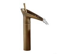 Antique Gold Bathroom Sink Faucet Vintage Waterfall Basin Mixer Tap with Hot and Cold Water Control, Refined Copper Construction, Anti-Rust Corrosion-Resistant(High)
