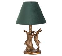 Antique Gold Marching Hares Lamp With Green Velvet Shade