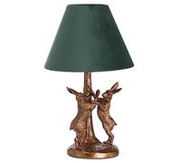 Antique Gold Marching Hares Sculpture Vintage Table Desk Lamp with Green Velvet Tapered Drum Shade | 48cm Height | 1 x ES E27 Lamp Bulb Required | UK Approved | High Definition Resin Animals