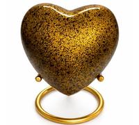 Antique Gold Memorial Keepsake Heart Urn with Stand - Small Cremation Ashes Keepsake for Human or Pet Ashes - Handcrafted Aluminium Funeral Souvenir Heart.