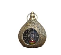 Antique Gold Moroccan Teardrop Candle Lantern, Pierced Metal, Pillar Candle Holder, 15x19x15cm, Hanging or Freestanding