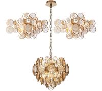 Antique Gold & Ornate Amber Glass Lights - Ceiling & 2x Wall Light Bundle