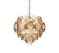 Antique Gold Ornate Chandelier - Clear & Amber Glass Detailling - Dimmable