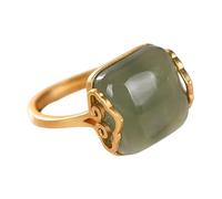 Antique Gold-Plated Nephrite Jade Open Ring Vintage Minimalist Jewelry Adjustable for Women Unique Stackable Accessory