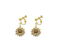 Antique Gold Silver Sunflower Clip on Earrings Sunflower Non Pierced Clip Earrings for Women Girls, Acrylic, No Gemstone