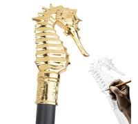 Antique Gold Walking Stick, Deluxe Seahorse Walking Cane, Beautiful Aluminum Alloy Mountaineering Rehabilitation Crutch