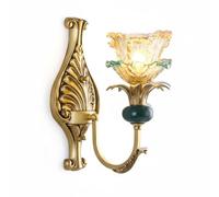 Antique Gold Wall Sconce, Ornate European 2-Light Wall Lamp with Floral Textured Glass Shades & Green Accents, Gilt Finish Fixture for Luxury Living Room, Dining Room, Foyer Decor.(23cm (9.06")) (23