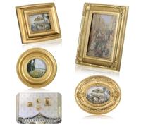Antique Golden Baroque Picture Frame Set, 4 Pcs Mini Embossed Photo Frames For Wall Or Tabletop Display