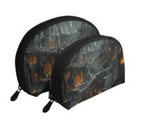 Antique Gothic Castle Vampire Castle Interior View Printed Makeup Bags 2-Piece Portable Shell Travel Toiletry Bag