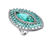 Antique Green Crystal Emerald Promise Ring for Women Olive Shape Rhinestone Statement Ring Extra Large Horse Eye Green Zirconia Ring for