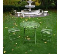 Antique Green Round Garden Table with 2 Chairs