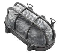 Antique Grey & Ribbed Glass Outdoor Vintage Oval Flush Bulkhead Wall Light | 25cm Length | IP44 Rated | 1 x ES E27 Lamp Bulb Required | Bathroom Use | UK Approved | Low Profile Height Only 10.5cm