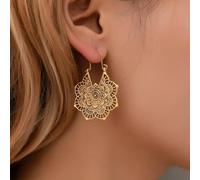 Antique Gypsy Indian Tribal Ethnic Hoop Dangle Mandala Earrings(Toffee chair 2)