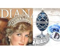 ANTIQUE HANDCARVED Real Egg Fabrege Princess of Wales Fabreré egg Musical Silk Interior + Silver Coin + Princess of Wales Tiara Fabrege eggs Collection AustrianCrystal Diamond Something Blue gift