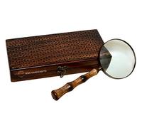 Antique Handheld Magnifier with 3 inch Brass Framed Magnifying Glass with Wooden Carved Handmade Flamed Handle | Office Ware Decorative Zooming Lens | for Father/Mother/Thanksgiving/Anniversary