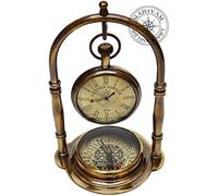 ANTIQUE HANDICRAFT HUB Nautical Clock Ship Table Clock Brass Desk Clock Maritime Brass Compass with Antique Victoria London Pocket Watch Brand