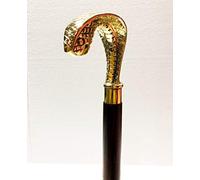 Antique Handmade Shiny Brass Snake Handle Victorian Designer Brown Wooden Walking Stick Cane