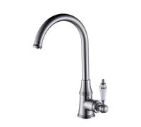 Antique High-Pressure Kitchen Faucet, 360° Swivel Ceramic Mixer Tap, Country Style Sink Fixture, Brushed Nickel Finish, Elegant Design for Home and Restaurant Use
