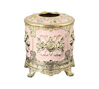 Antique Inspired Enameled Finish Rose Designs Round Tissue Holder with Construction Paper Towel Container Decorative Metal Finish Napkin Holder
