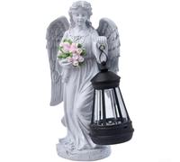 Antique-Inspired Roman Column Knee Angel Solar Light for Outdoor Space Decoration Including Courtyard Garden and Patio Areas (Flowers Angel)