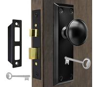 Antique Interior Door Knobs Mortise Lock Set with Skeleton Key Locks, Vintage Door Hardware Parts Fit 1-3/8" -1-3/4" Thick Doors, 2-3/8" Backset, Reversible Latch, Matte Black, 4 Pack