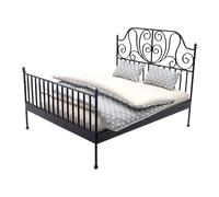 Antique Iron Bed For 1/12 Dollhouses Decoration Furniture With Removable Bedding Mattress Model Scene Miniature Furniture Miniature Dollhouses
