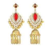 Antique Jhumki Jhumka Beaded Ball Tassel Dangle Drop Statement Earrings for Women Imitation Pearl Rhinestone Indian Ethnic Traditional Bollywood Chandelier Stud Earring Boho Wedding Jewelry for Bride