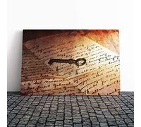 Antique Key and Letter Canvas Print | Gallery Wrapped 30mm Frame Wall Art | 30x20 inches | Ready to Hang | Modern Picture | Living Room Bedroom Lounge Office