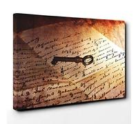 Antique Key and Letter Canvas Print | Gallery Wrapped 30mm Frame Wall Art | 30x20 inches | Ready to Hang | Modern Picture | Living Room Bedroom Lounge Office