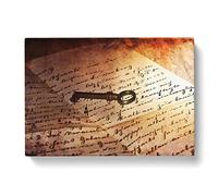 Antique Key and Letter Vintage Canvas Wall Art Print Ready to Hang, Framed Picture for Living Room Bedroom Home Office Décor, 50x35 cm (20x14 Inch)