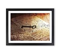 Antique Key and Letter Vintage Framed Print | A2 Black Framed Wall Art | Ready to Hang | Classic Nature Picture | Living Room Bedroom Lounge Office
