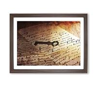 Antique Key and Letter Vintage Framed Print | A3 Walnut Framed Wall Art | Ready to Hang | Classic Nature Picture | Living Room Bedroom Lounge Office