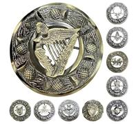 Antique Kilt Brooch for Men with Thistle Design Scottish Fly Plaid 3" (7cm) diameter, 3" (7cm), Brass, no gemstone