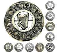 Antique Kilt Brooch for Men with Thistle Design Scottish Fly Plaid 3" (7cm) diameter, Harp, 3" (7cm)
